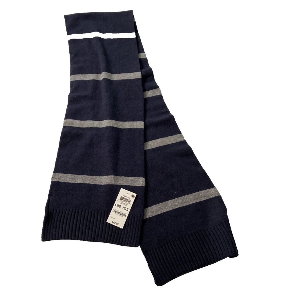 Alfani Scarf One Size Navy Gray Striped Soft Knit Winter Wrap Mens Accessory